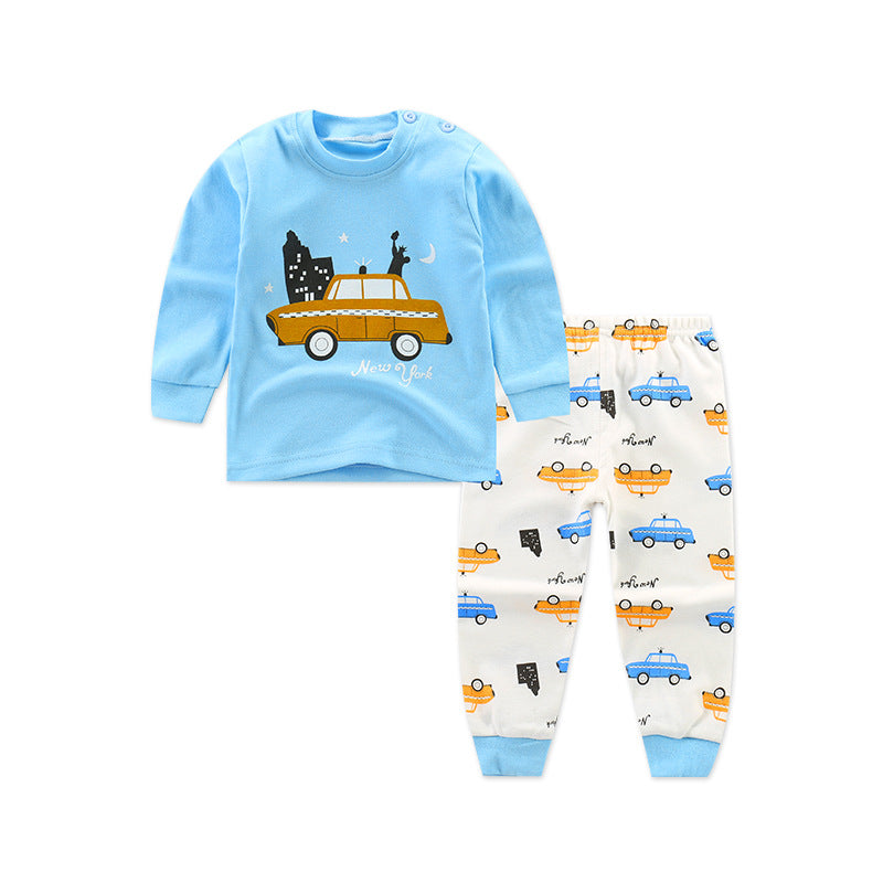 Children's Autumn Clothes Long-Sleeved Pants Suit 21 Spring New Long-Sleeved Children's Underwear Underwear Shoulder Buckle High-Neck Cotton Underwear Home