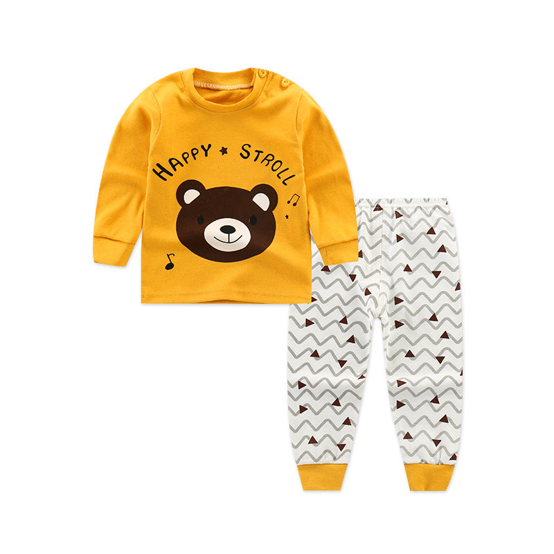 Children's Autumn Clothes Long-Sleeved Pants Suit 21 Spring New Long-Sleeved Children's Underwear Underwear Shoulder Buckle High-Neck Cotton Underwear Home