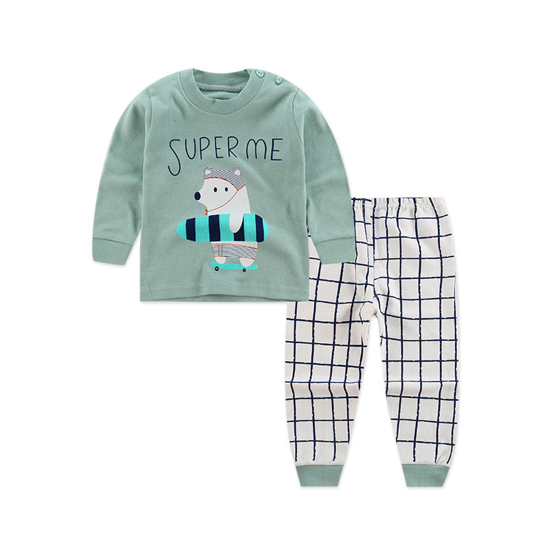 Children's Autumn Clothes Long-Sleeved Pants Suit 21 Spring New Long-Sleeved Children's Underwear Underwear Shoulder Buckle High-Neck Cotton Underwear Home