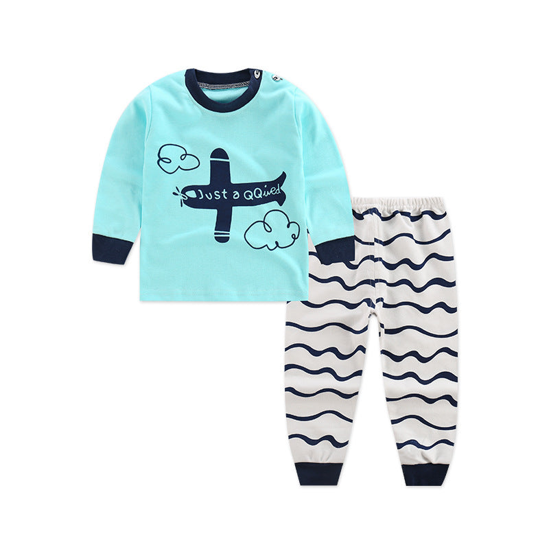 Children's Autumn Clothes Long-Sleeved Pants Suit 21 Spring New Long-Sleeved Children's Underwear Underwear Shoulder Buckle High-Neck Cotton Underwear Home