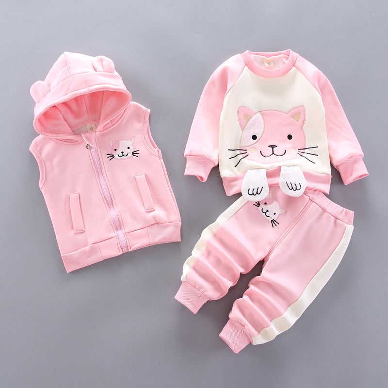 Baby Velvet Warm Three-Piece Outfit