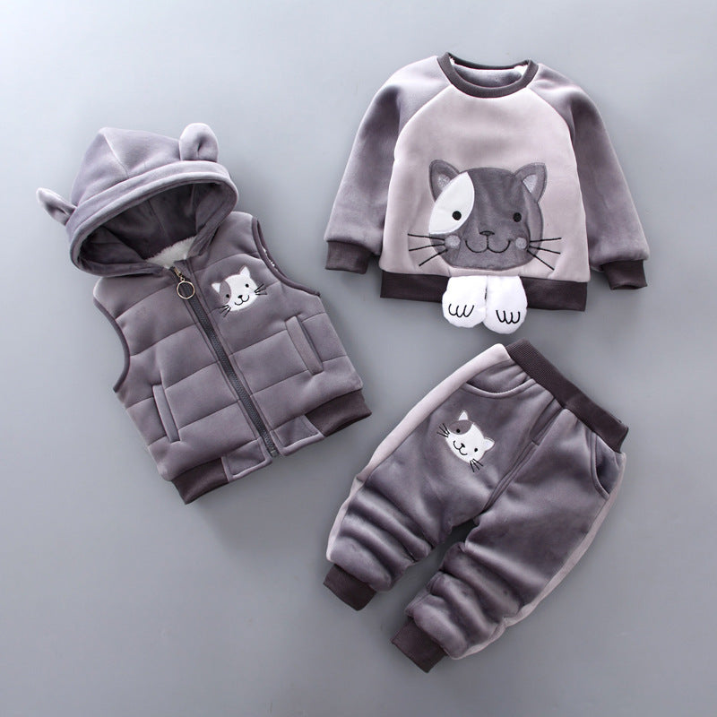 Baby Velvet Warm Three-Piece Outfit