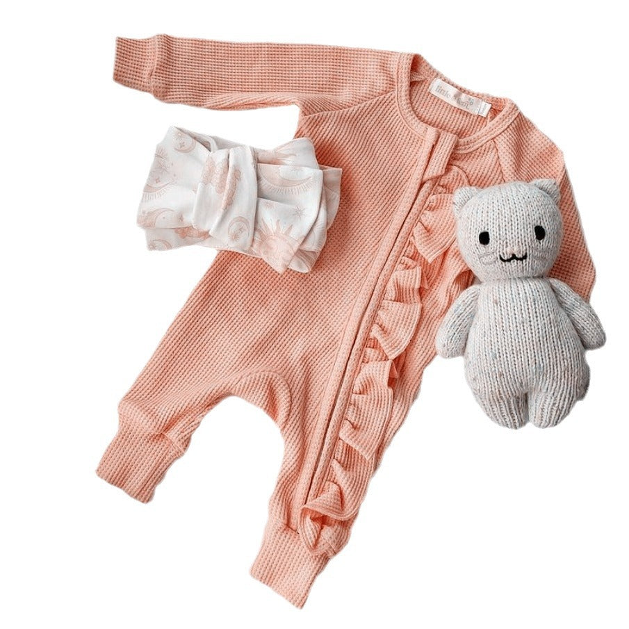 Baby Bodysuit Long-sleeved Knitted Waffle