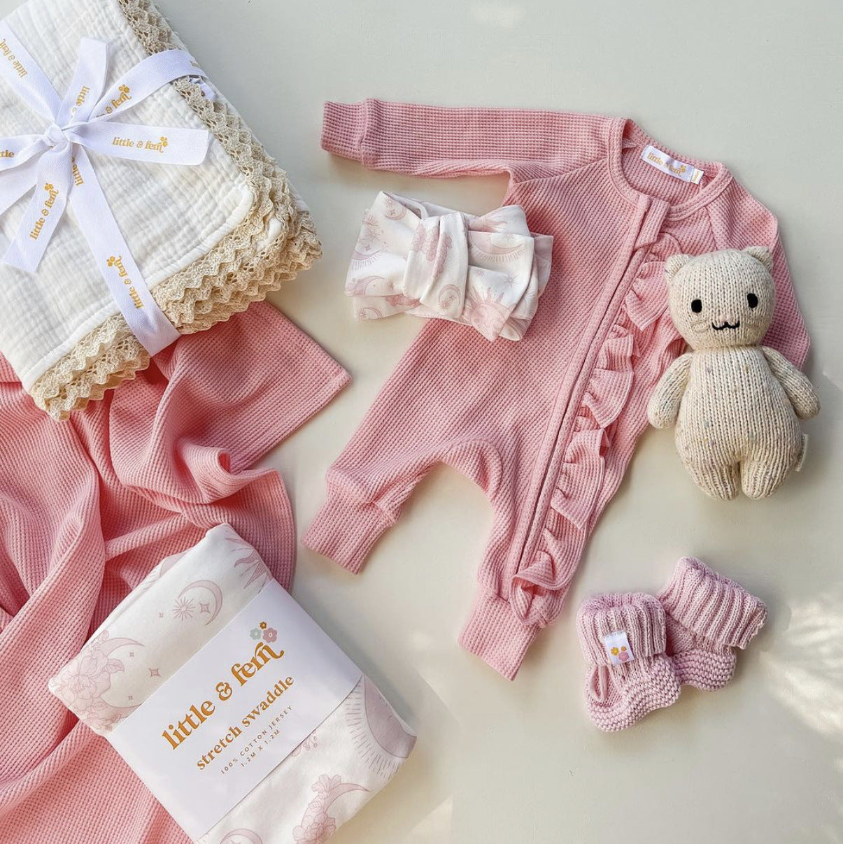 Baby Bodysuit Long-sleeved Knitted Waffle